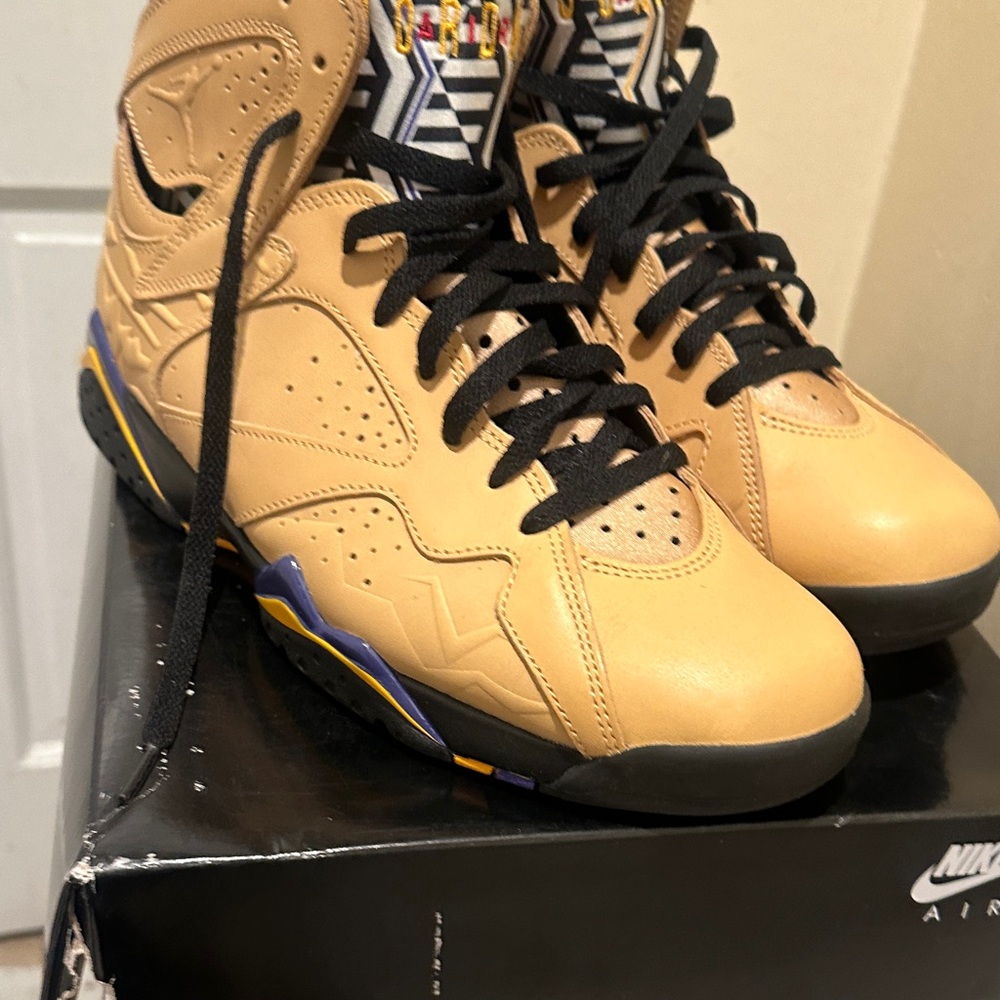 Nike Air Jordan Tan and Black High-Top Sneakers